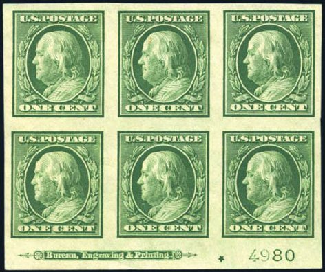 Prices of US Stamp Scott # 343 - 1c 1908 Franklin Imperf. Harmer-Schau Auction Galleries, Aug 2011, Sale 90, Lot 1481