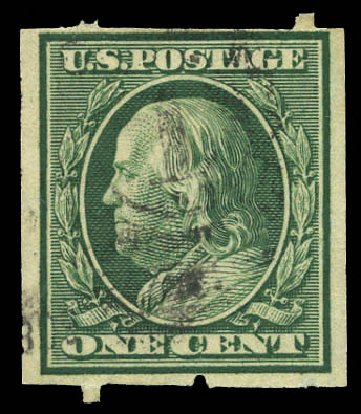 Prices of US Stamp Scott #343 - 1908 1c Franklin Imperf. Matthew Bennett International, Mar 2011, Sale 337, Lot 3155