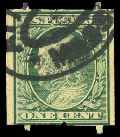 US Stamps Values Scott Cat. 343 - 1908 1c Franklin Imperf. Matthew Bennett International, Mar 2011, Sale 336, Lot 1372
