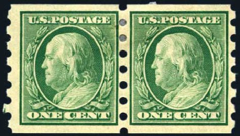 US Stamps Value Scott Catalogue #343 - 1c 1908 Franklin Imperf. Harmer-Schau Auction Galleries, Aug 2011, Sale 90, Lot 1872