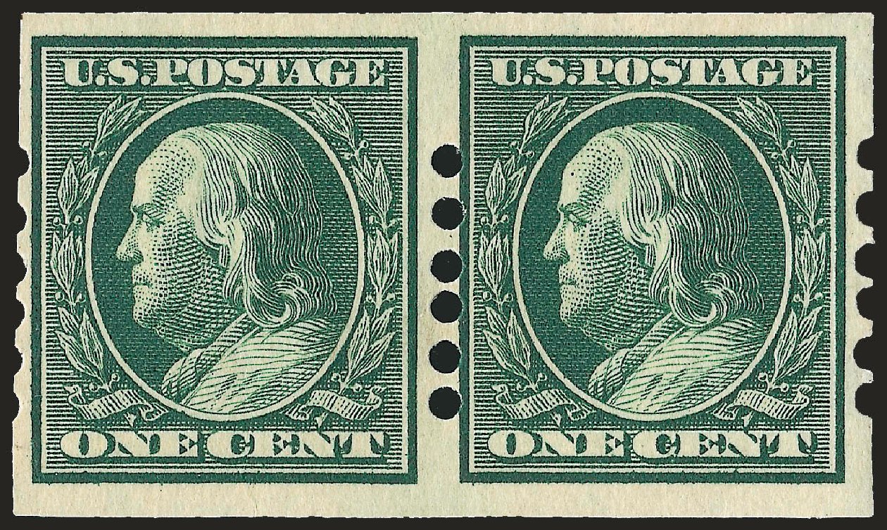 US Stamps Values Scott Catalogue #343: 1c 1908 Franklin Imperf. Robert Siegel Auction Galleries, Dec 2008, Sale 967, Lot 4592