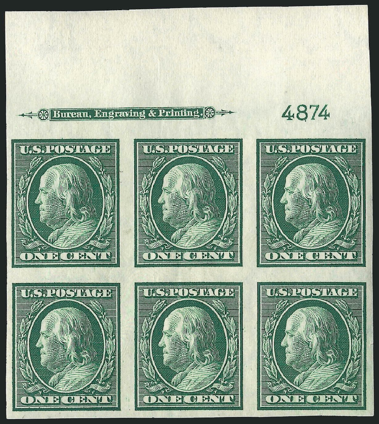 Cost of US Stamps Scott Catalogue #343: 1c 1908 Franklin Imperf. Robert Siegel Auction Galleries, Apr 2009, Sale 971, Lot 1522