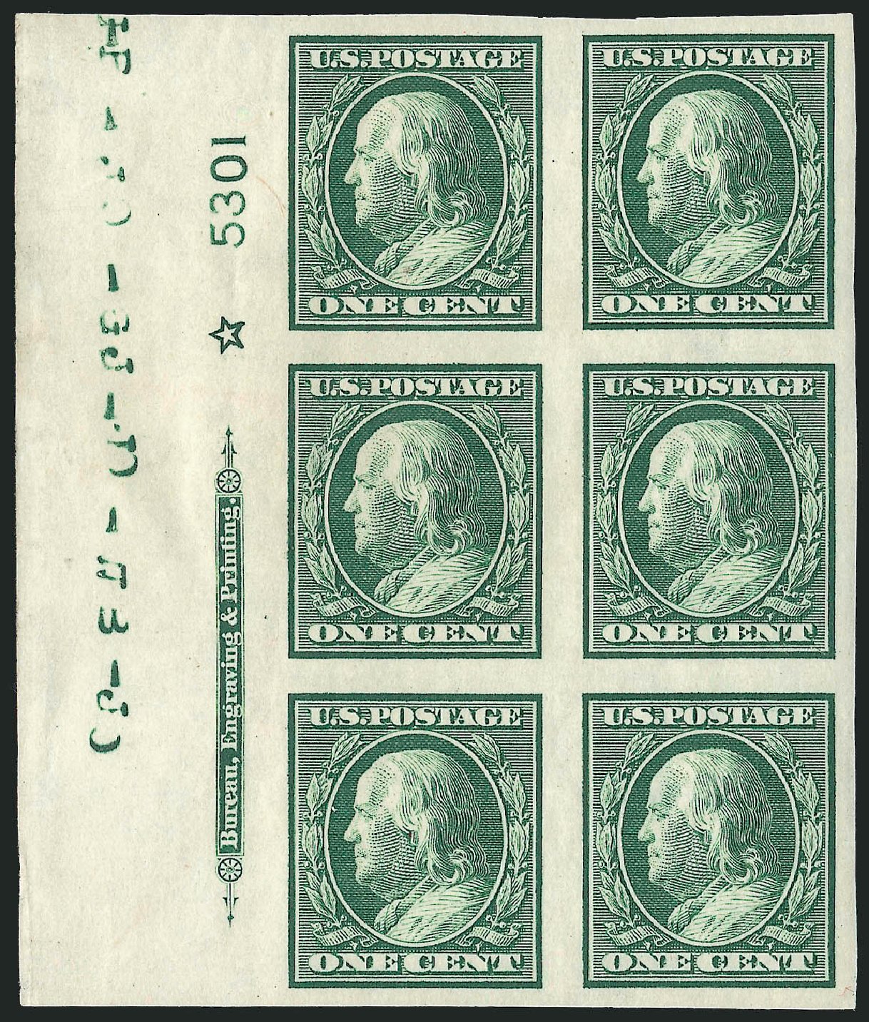 Price of US Stamp Scott Catalog #343 - 1c 1908 Franklin Imperf. Robert Siegel Auction Galleries, Apr 2009, Sale 971, Lot 1526
