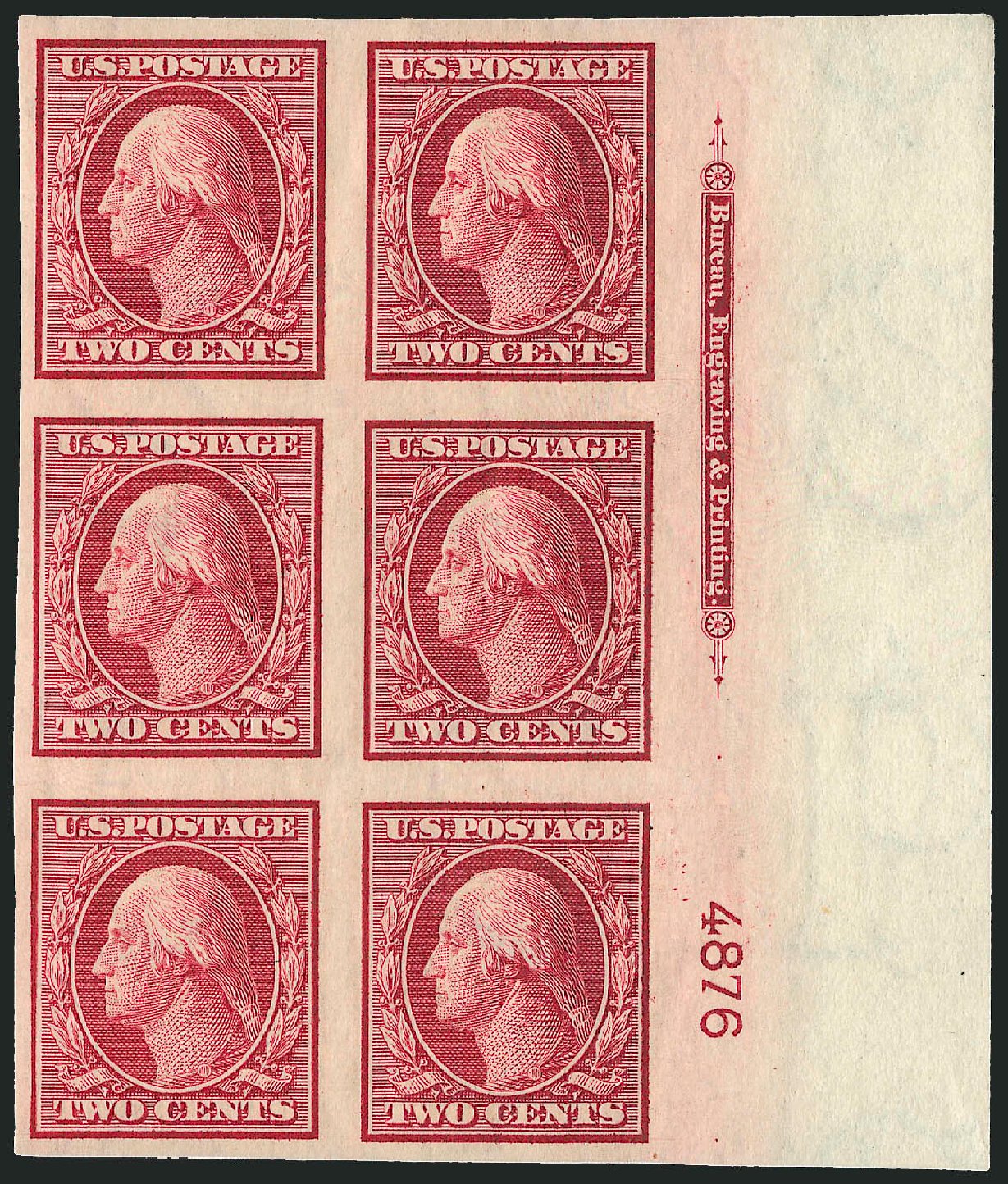US Stamps Value Scott Catalogue # 344 - 1909 2c Washington Imperf. Robert Siegel Auction Galleries, Apr 2009, Sale 971, Lot 1533