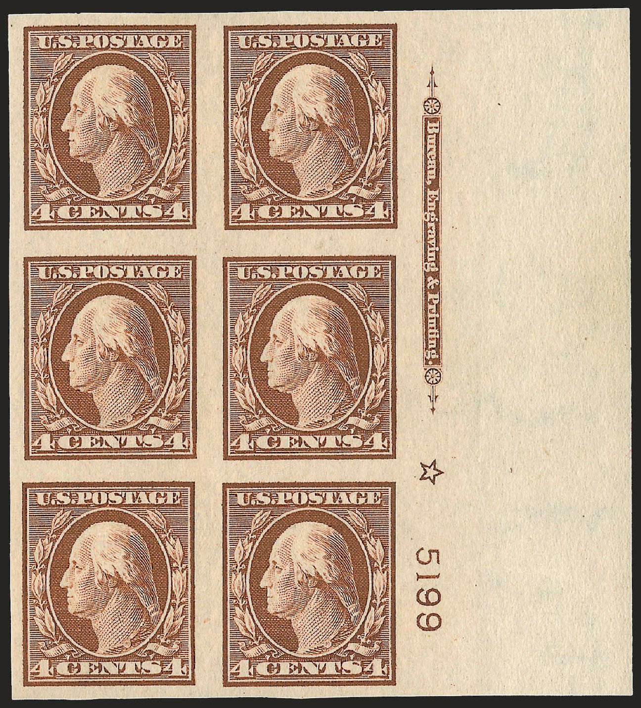 US Stamps Prices Scott 346 - 4c 1909 Washington Imperf. Robert Siegel Auction Galleries, Apr 2009, Sale 971, Lot 1547