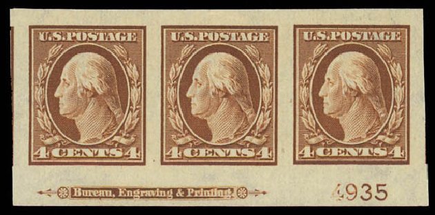 Values of US Stamps Scott Catalog 346 - 4c 1909 Washington Imperf. Daniel Kelleher Auctions, Jun 2012, Sale 630, Lot 1759