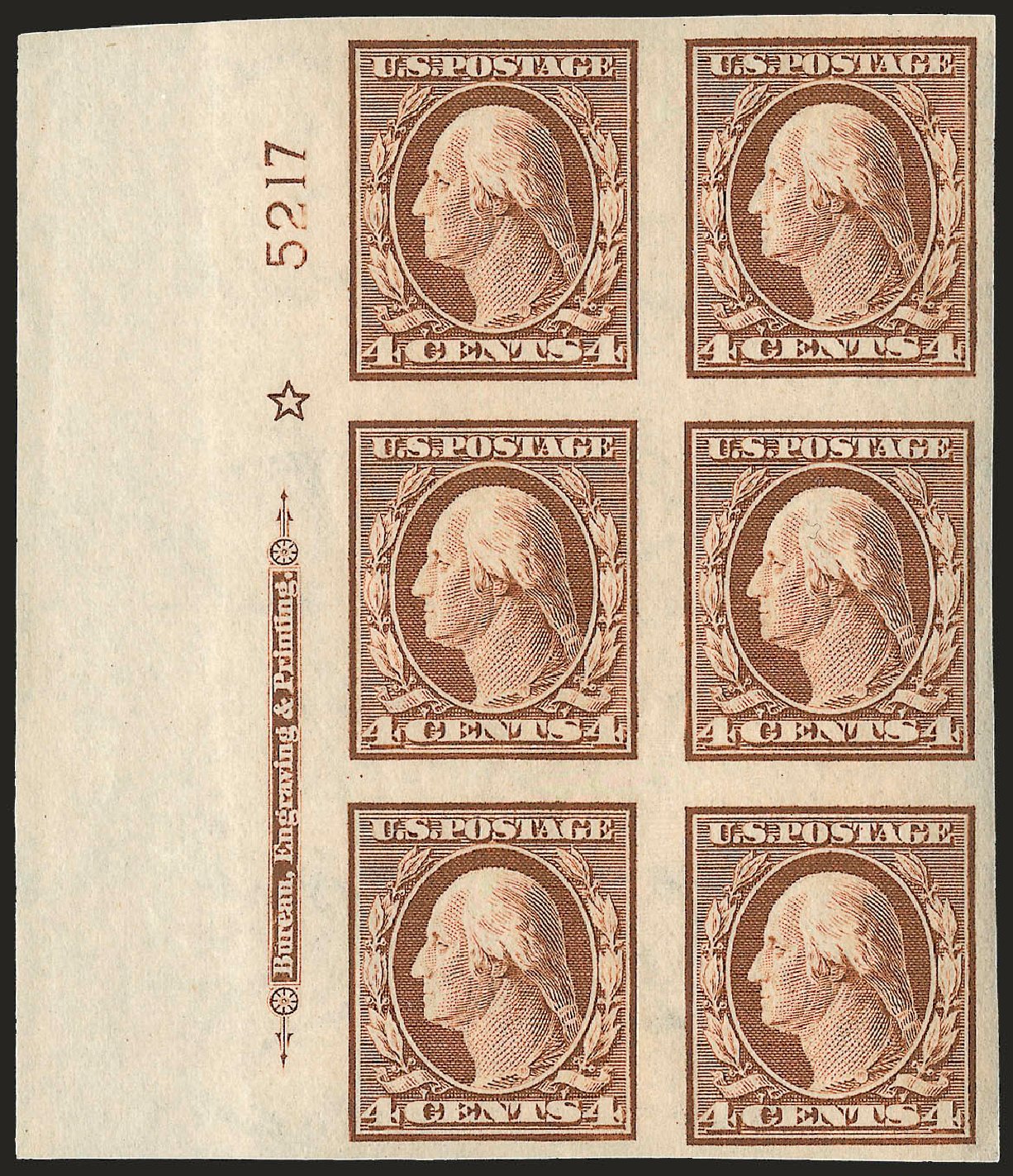 Values of US Stamps Scott Cat. #346: 1909 4c Washington Imperf. Robert Siegel Auction Galleries, Apr 2009, Sale 971, Lot 1549