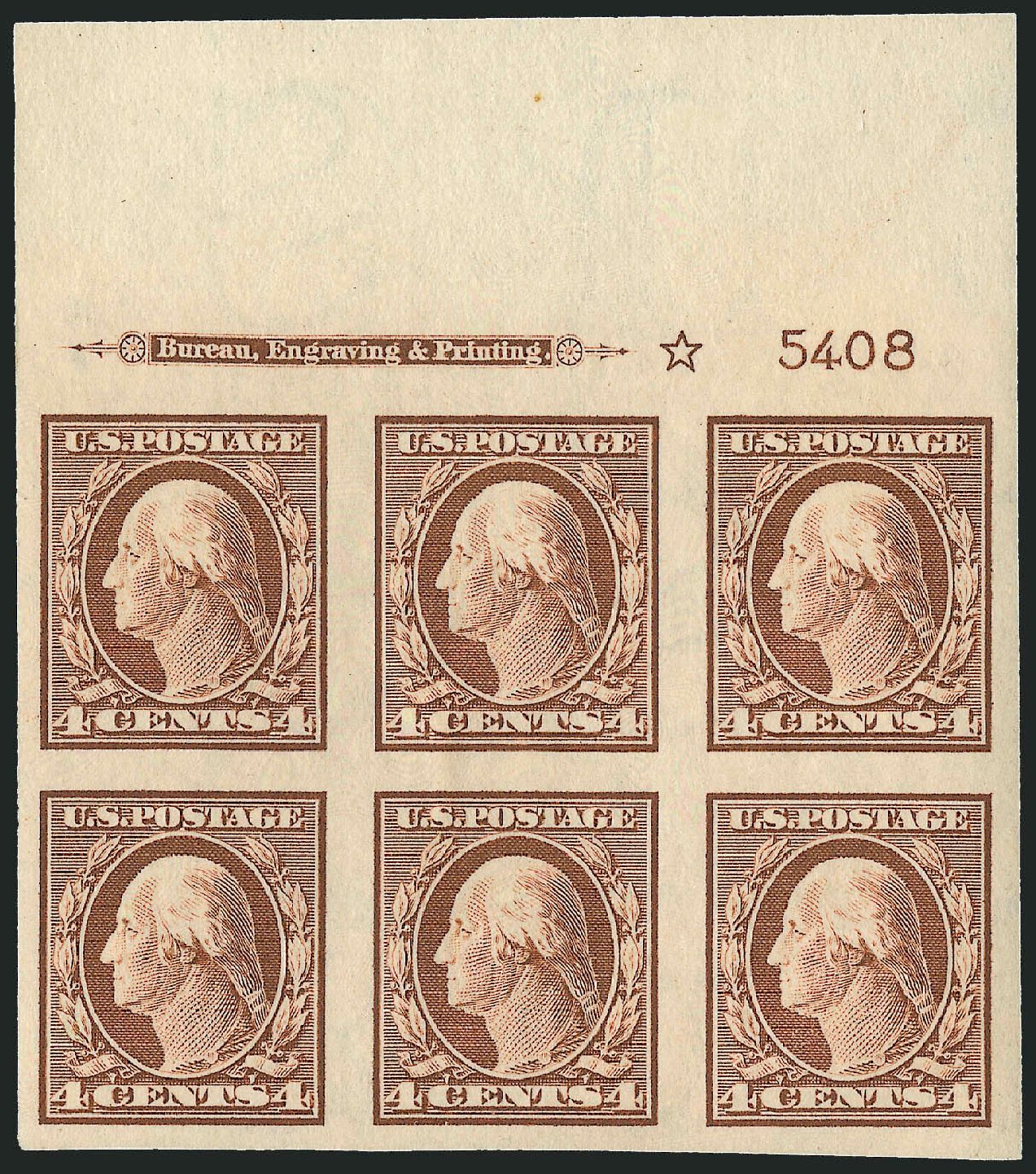 US Stamp Values Scott Catalogue # 346 - 1909 4c Washington Imperf. Robert Siegel Auction Galleries, Apr 2009, Sale 971, Lot 1554