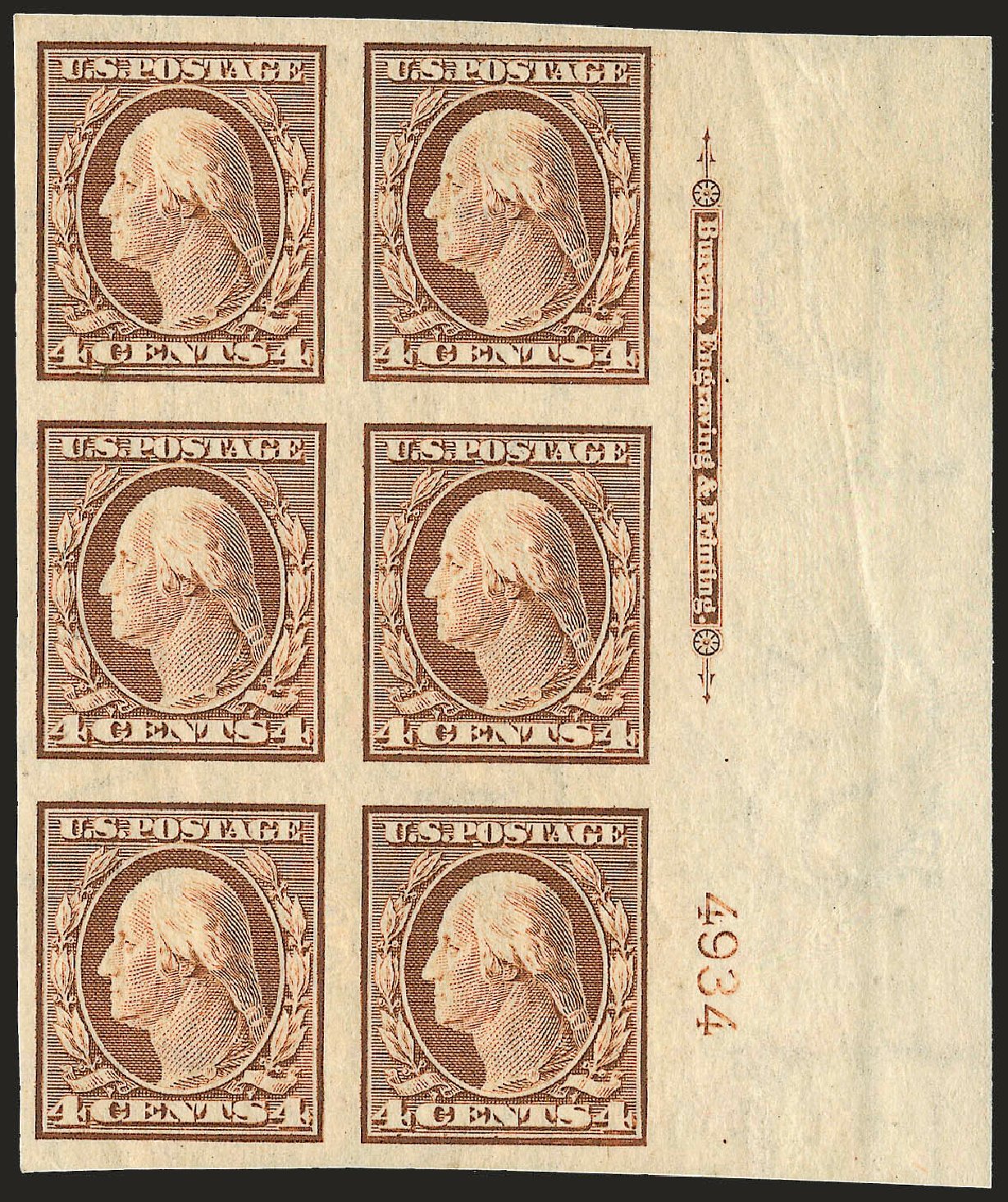 US Stamp Value Scott 346: 4c 1909 Washington Imperf. Robert Siegel Auction Galleries, Apr 2009, Sale 971, Lot 1545