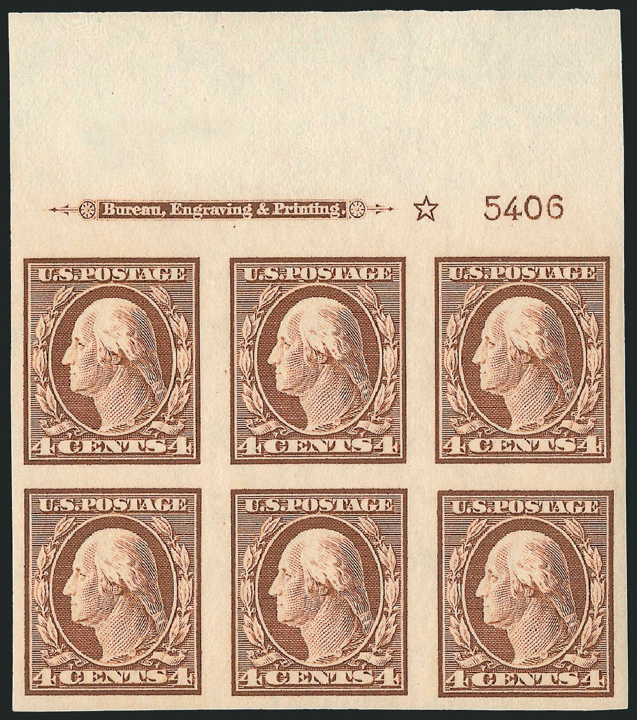 US Stamps Price Scott Cat. 346 - 4c 1909 Washington Imperf. Robert Siegel Auction Galleries, Apr 2009, Sale 971, Lot 1552