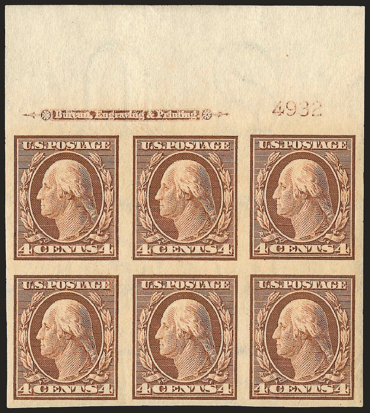 Costs of US Stamps Scott 346 - 1909 4c Washington Imperf. Robert Siegel Auction Galleries, Apr 2009, Sale 971, Lot 1543