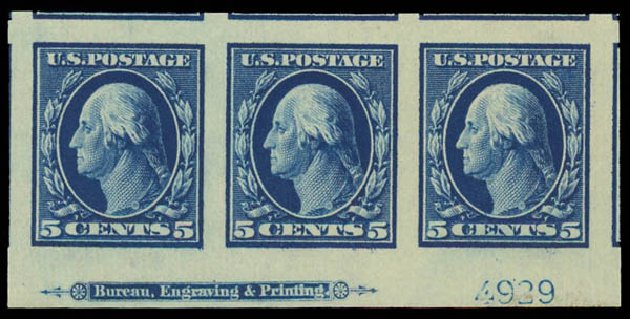 Cost of US Stamp Scott Cat. #347: 1909 5c Washington Imperf. Daniel Kelleher Auctions, Jun 2012, Sale 630, Lot 1760