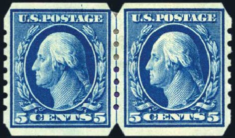 US Stamps Values Scott Cat. # 347 - 1909 5c Washington Imperf. Harmer-Schau Auction Galleries, Aug 2011, Sale 90, Lot 1901