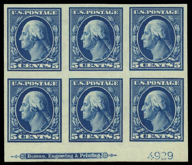 Values of US Stamps Scott Catalog 347 - 5c 1909 Washington Imperf. Daniel Kelleher Auctions, Apr 2012, Sale 629, Lot 306