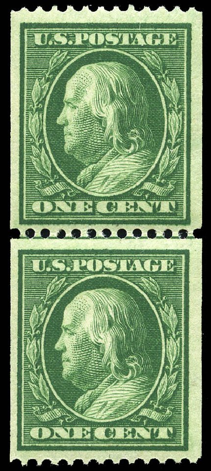 Costs of US Stamp Scott Catalogue 348: 1908 1c Franklin Coil. Matthew Bennett International, May 2014, Sale 350, Lot 487