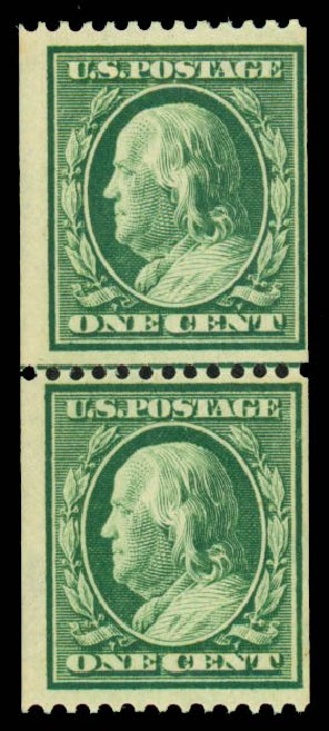US Stamp Price Scott Cat. #348: 1908 1c Franklin Coil. Daniel Kelleher Auctions, Sep 2013, Sale 639, Lot 427