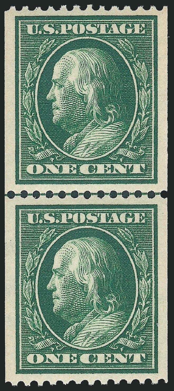 Values of US Stamps Scott Catalogue #348 - 1c 1908 Franklin Coil. Robert Siegel Auction Galleries, Oct 2012, Sale 1033, Lot 4187