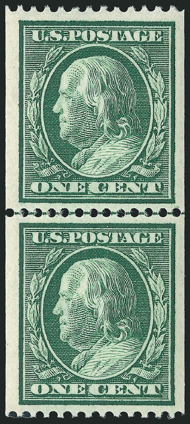 US Stamp Values Scott Catalog 348 - 1c 1908 Franklin Coil. Robert Siegel Auction Galleries, Sep 2009, Sale 968B, Lot 437