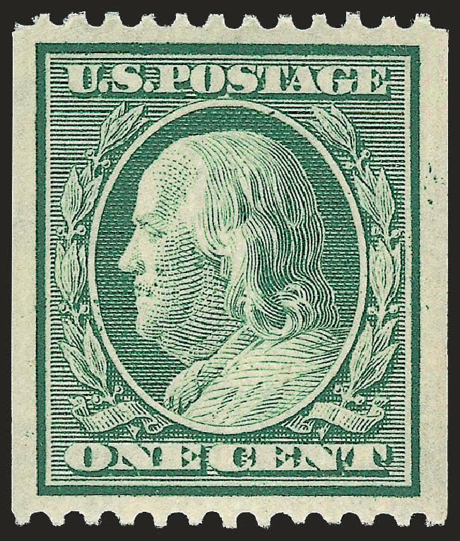US Stamp Values Scott Catalogue #348: 1908 1c Franklin Coil. Robert Siegel Auction Galleries, Jun 2009, Sale 975, Lot 1737
