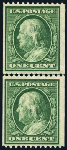 Cost of US Stamp Scott Catalogue # 348: 1c 1908 Franklin Coil. Harmer-Schau Auction Galleries, Nov 2014, Sale 103, Lot 128