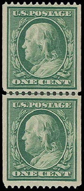 Price of US Stamps Scott Cat. 348: 1c 1908 Franklin Coil. H.R. Harmer, Jun 2013, Sale 3003, Lot 1248
