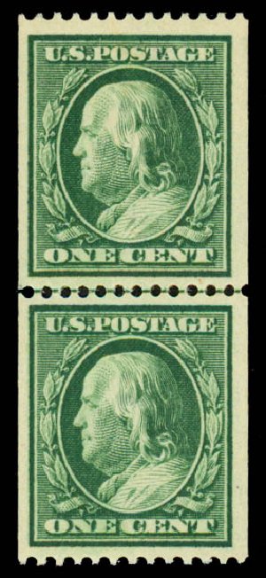Value of US Stamp Scott # 348: 1908 1c Franklin Coil. Daniel Kelleher Auctions, Mar 2014, Sale 648, Lot 2138