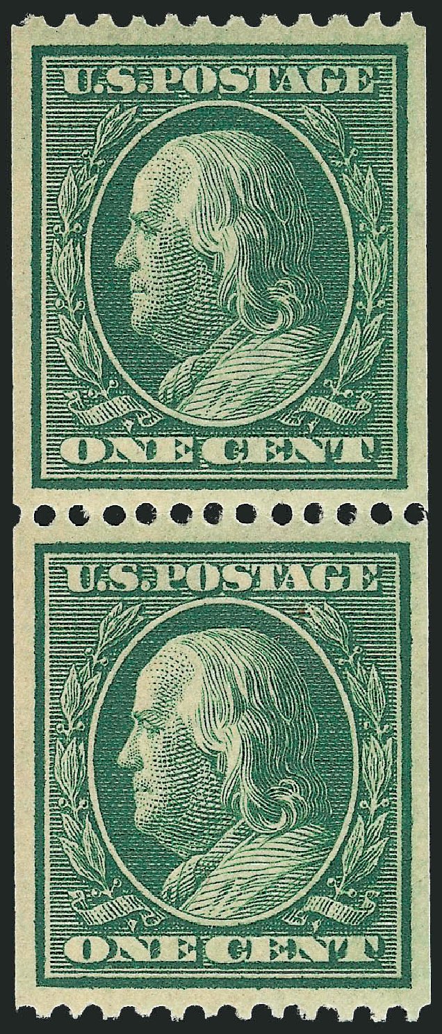 Value of US Stamp Scott #348: 1c 1908 Franklin Coil. Robert Siegel Auction Galleries, Sep 2009, Sale 968B, Lot 438