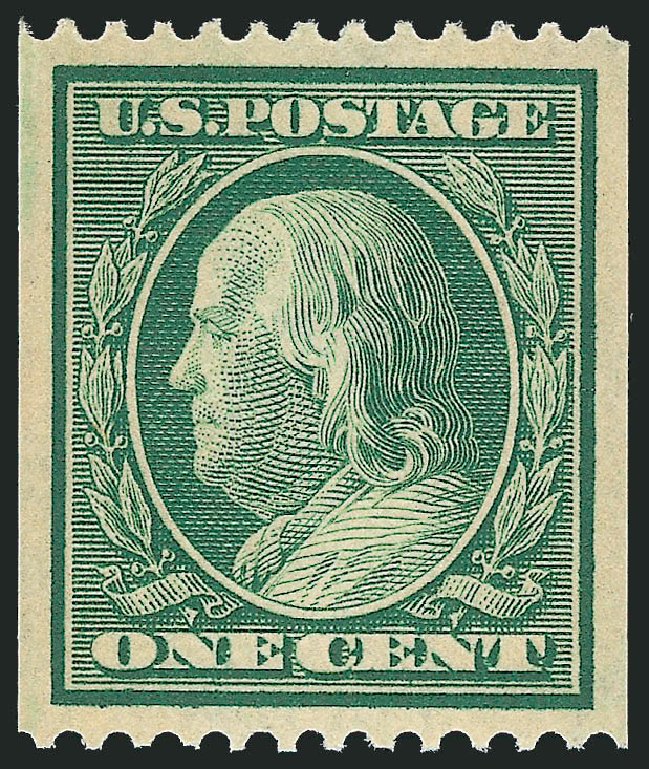 Cost of US Stamp Scott Cat. 348 - 1908 1c Franklin Coil. Robert Siegel Auction Galleries, Nov 2012, Sale 1034, Lot 329