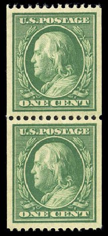 US Stamp Value Scott Catalogue # 348: 1908 1c Franklin Coil. Matthew Bennett International, Sep 2010, Sale 333, Lot 3730