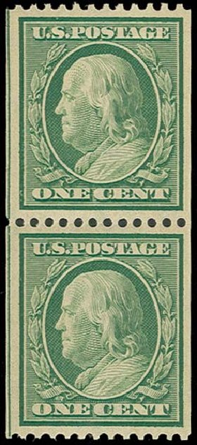 Prices of US Stamps Scott #348 - 1908 1c Franklin Coil. H.R. Harmer, Oct 2014, Sale 3006, Lot 1330