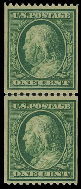 US Stamp Price Scott Cat. #348: 1908 1c Franklin Coil. Daniel Kelleher Auctions, Oct 2012, Sale 632, Lot 1280