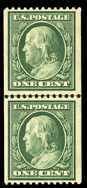 Value of US Stamps Scott Catalogue # 348: 1908 1c Franklin Coil. Cherrystone Auctions, Apr 2014, Sale 201404, Lot 81
