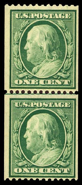 US Stamp Prices Scott Catalogue 348 - 1908 1c Franklin Coil. Daniel Kelleher Auctions, Dec 2012, Sale 633, Lot 621