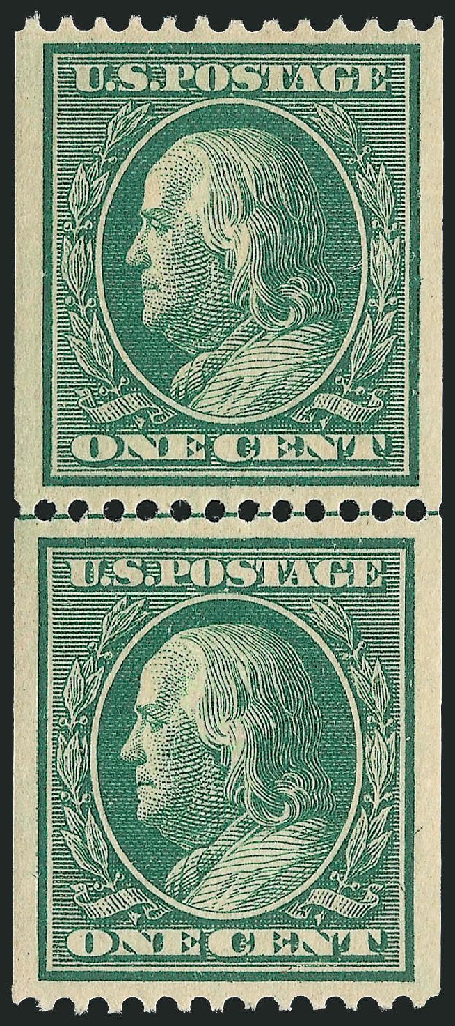 Values of US Stamp Scott Cat. #348 - 1c 1908 Franklin Coil. Robert Siegel Auction Galleries, Jun 2011, Sale 1011, Lot 701
