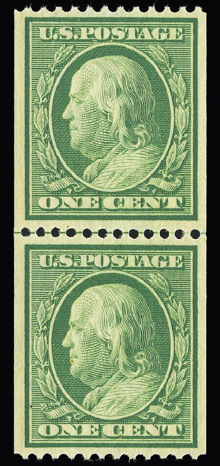 US Stamps Prices Scott #348 - 1c 1908 Franklin Coil. Matthew Bennett International, Sep 2012, Sale 346, Lot 804