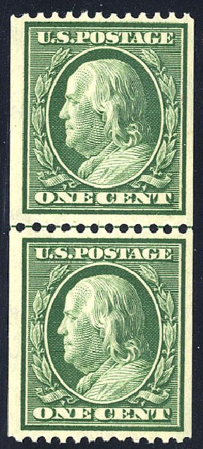 Prices of US Stamps Scott Catalog # 348 - 1c 1908 Franklin Coil. Cherrystone Auctions, Jan 2010, Sale 201001, Lot 144