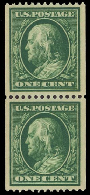 Price of US Stamp Scott Cat. #348 - 1908 1c Franklin Coil. Daniel Kelleher Auctions, Aug 2012, Sale 631, Lot 1114