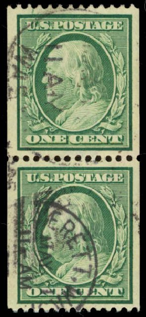 US Stamp Values Scott 348: 1c 1908 Franklin Coil. Daniel Kelleher Auctions, Sep 2013, Sale 639, Lot 1124