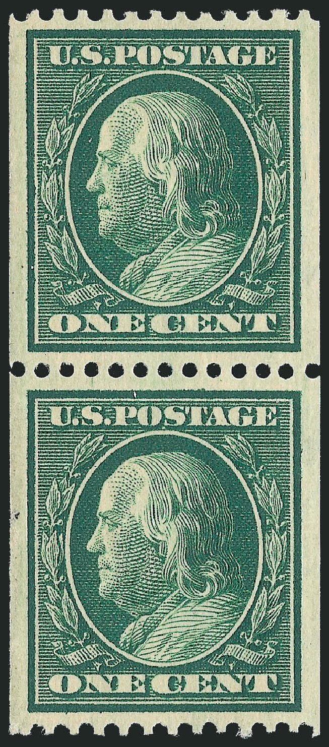 Cost of US Stamp Scott Catalog 348: 1908 1c Franklin Coil. Robert Siegel Auction Galleries, Dec 2013, Sale 1062, Lot 514