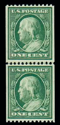 Cost of US Stamps Scott Catalogue 348: 1c 1908 Franklin Coil. Matthew Bennett International, Oct 2007, Sale 320, Lot 555