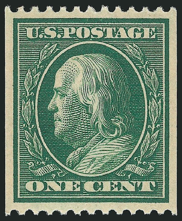 Values of US Stamp Scott Catalogue 348: 1908 1c Franklin Coil. Robert Siegel Auction Galleries, Dec 2013, Sale 1062, Lot 515