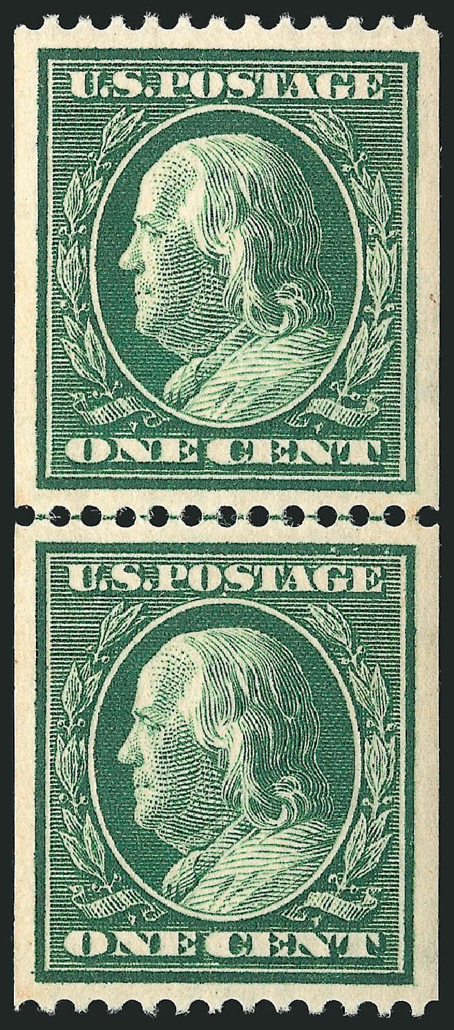 Price of US Stamps Scott Cat. #348: 1c 1908 Franklin Coil. Robert Siegel Auction Galleries, Mar 2014, Sale 1067, Lot 1425