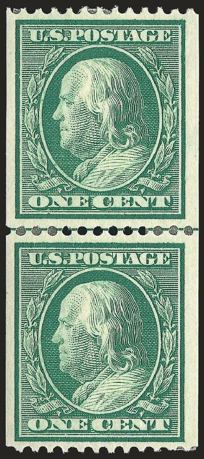 US Stamps Prices Scott 348 - 1908 1c Franklin Coil. Robert Siegel Auction Galleries, Sep 2009, Sale 976, Lot 1925