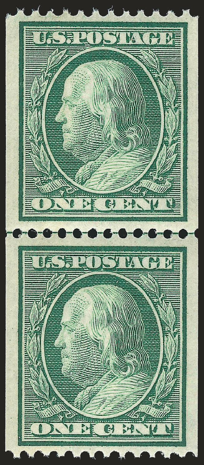 US Stamps Prices Scott # 348: 1c 1908 Franklin Coil. Robert Siegel Auction Galleries, Apr 2010, Sale 984, Lot 805