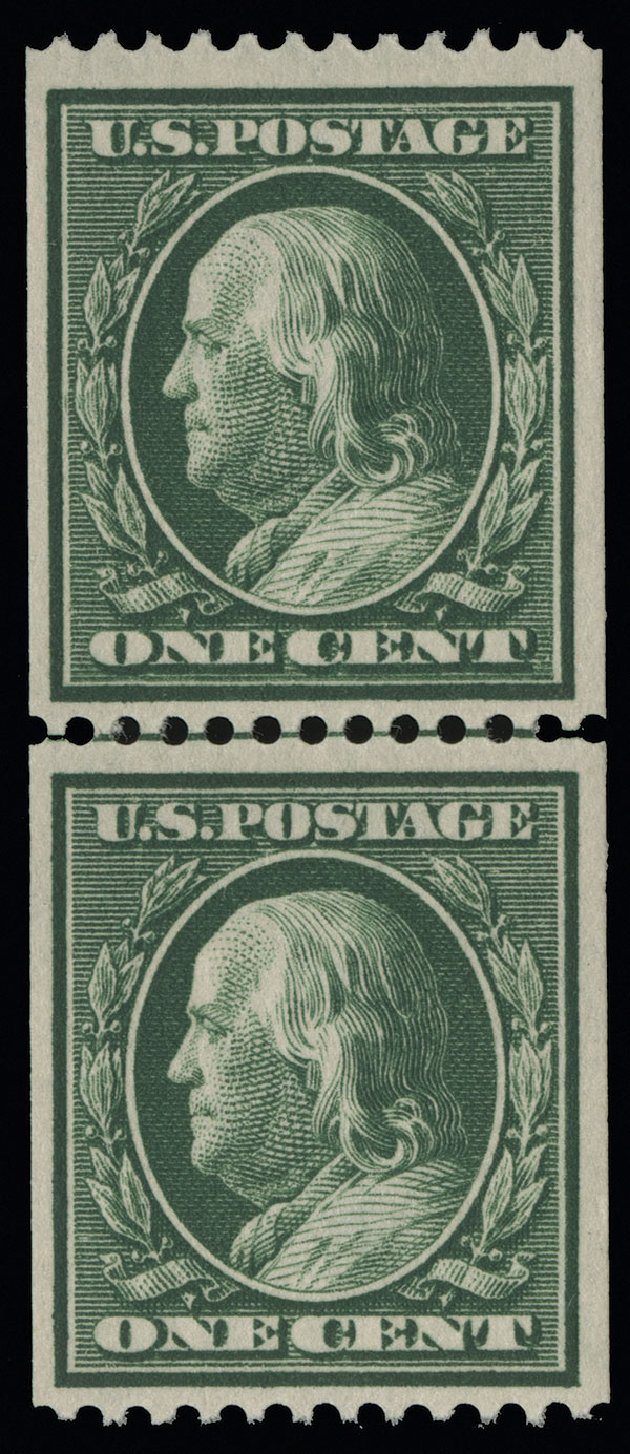 Cost of US Stamp Scott 348 - 1908 1c Franklin Coil. Spink Shreves Galleries, Aug 2013, Sale 144, Lot 215