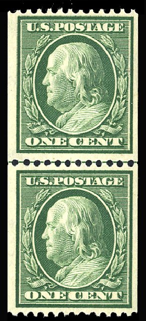 US Stamp Prices Scott 348: 1c 1908 Franklin Coil. Cherrystone Auctions, Apr 2014, Sale 201404, Lot 82