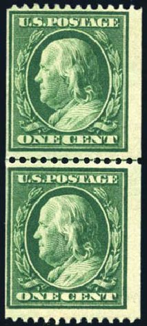 Costs of US Stamp Scott Cat. # 348 - 1908 1c Franklin Coil. Harmer-Schau Auction Galleries, Oct 2010, Sale 87, Lot 272