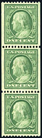 Price of US Stamp Scott #348 - 1c 1908 Franklin Coil. Harmer-Schau Auction Galleries, Aug 2011, Sale 90, Lot 1482