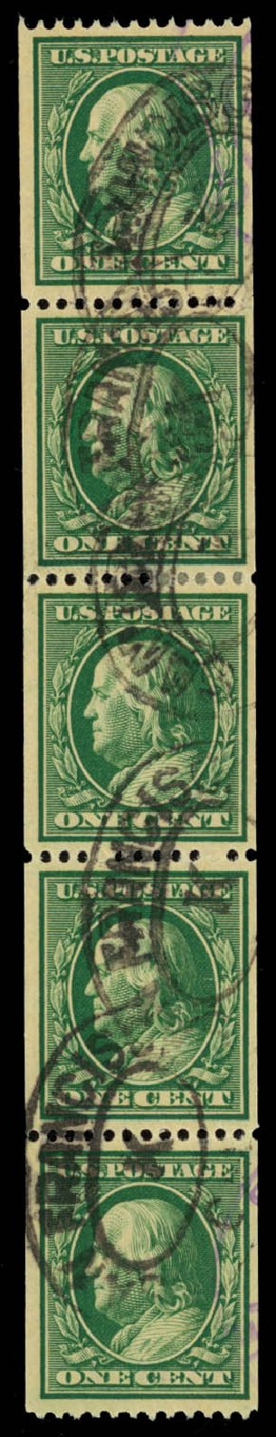 Value of US Stamp Scott Catalogue # 348: 1908 1c Franklin Coil. Daniel Kelleher Auctions, Dec 2014, Sale 661, Lot 302