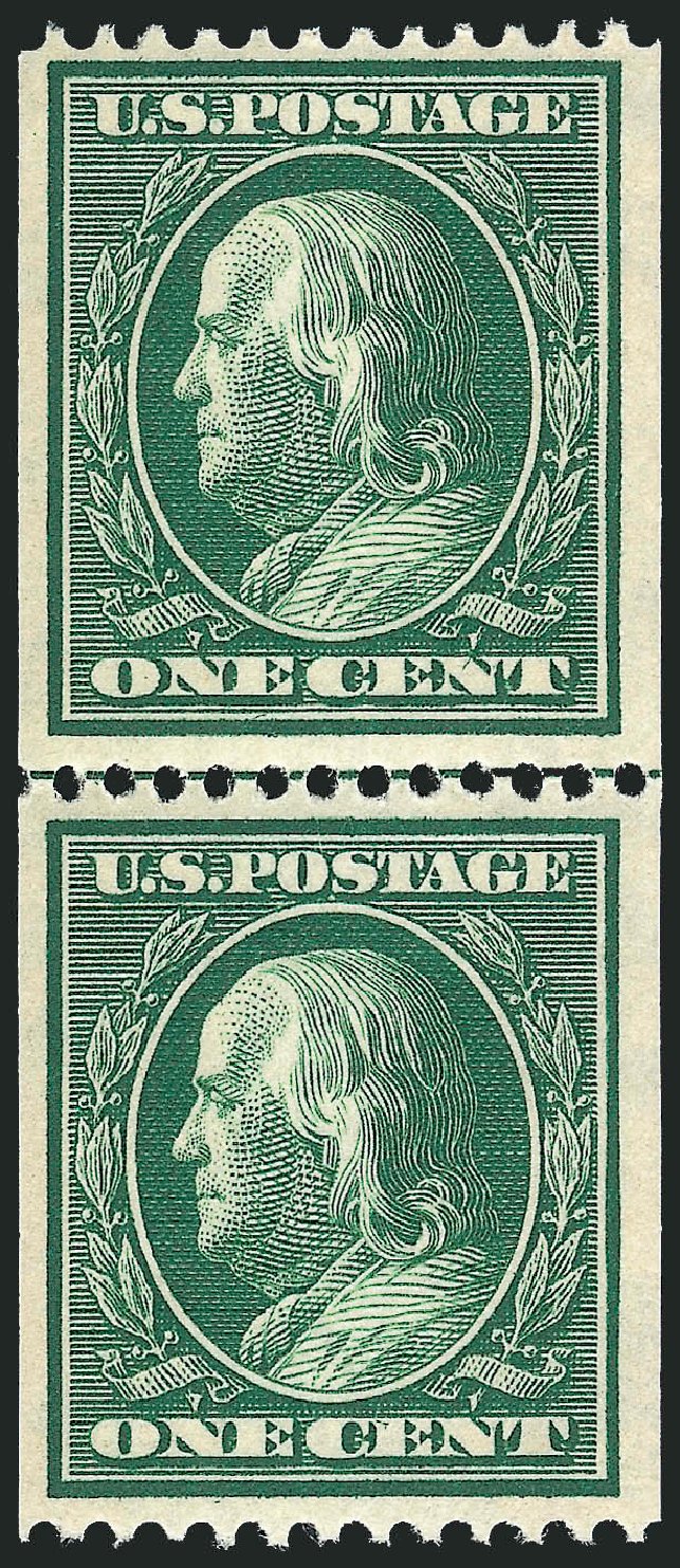 Values of US Stamps Scott Catalogue 348 - 1c 1908 Franklin Coil. Robert Siegel Auction Galleries, Jun 2011, Sale 1011, Lot 702